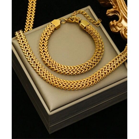 Double Wheat Chain Necklace Bracelet Set - Picture 11 of 11